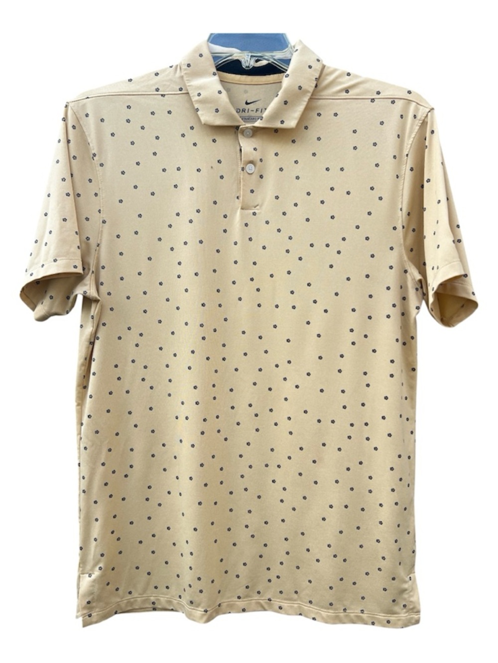 Nike Dri-FIT Men’s Small Yellow Polo with Micro Floral Print Summer Golf Shirt